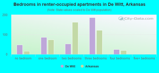 Bedrooms in renter-occupied apartments in De Witt, Arkansas