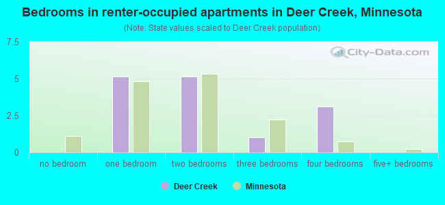 Bedrooms in renter-occupied apartments in Deer Creek, Minnesota