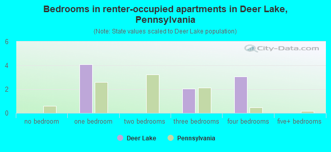 Bedrooms in renter-occupied apartments in Deer Lake, Pennsylvania