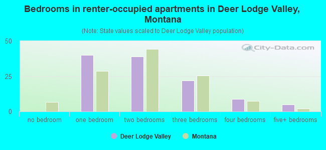 Bedrooms in renter-occupied apartments in Deer Lodge Valley, Montana