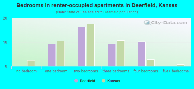 Bedrooms in renter-occupied apartments in Deerfield, Kansas