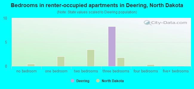 Bedrooms in renter-occupied apartments in Deering, North Dakota