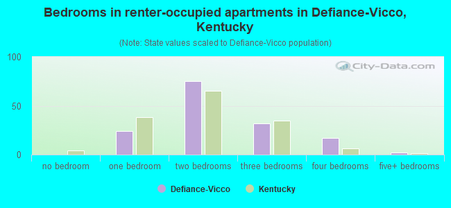 Bedrooms in renter-occupied apartments in Defiance-Vicco, Kentucky