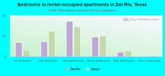 Bedrooms in renter-occupied apartments in Del Rio, Texas