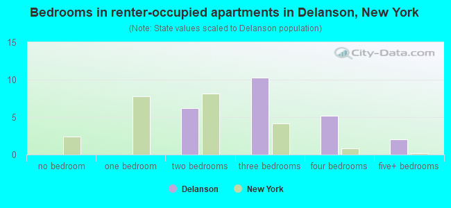 Bedrooms in renter-occupied apartments in Delanson, New York