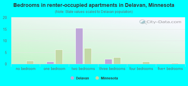 Bedrooms in renter-occupied apartments in Delavan, Minnesota