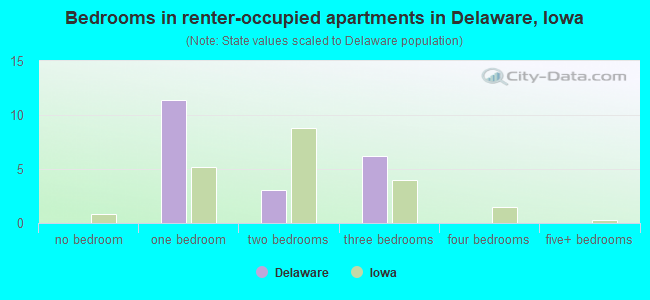 Bedrooms in renter-occupied apartments in Delaware, Iowa