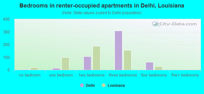 Bedrooms in renter-occupied apartments in Delhi, Louisiana