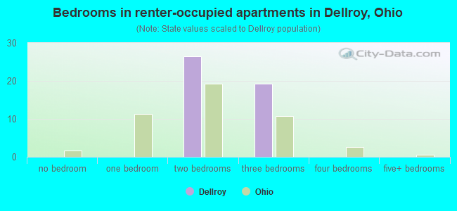 Bedrooms in renter-occupied apartments in Dellroy, Ohio