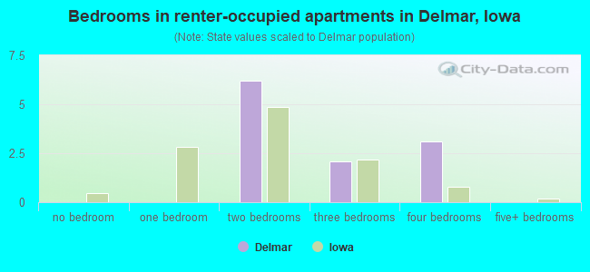 Bedrooms in renter-occupied apartments in Delmar, Iowa
