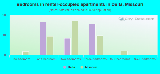 Bedrooms in renter-occupied apartments in Delta, Missouri