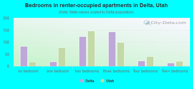 Bedrooms in renter-occupied apartments in Delta, Utah