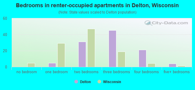 Bedrooms in renter-occupied apartments in Delton, Wisconsin