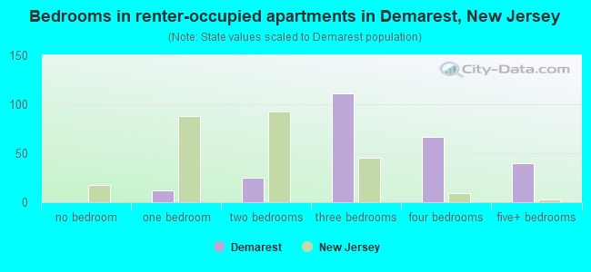 Bedrooms in renter-occupied apartments in Demarest, New Jersey