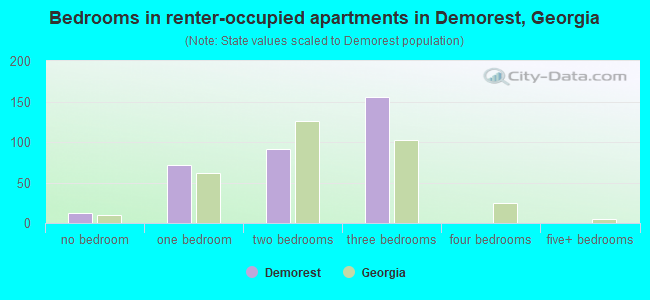 Bedrooms in renter-occupied apartments in Demorest, Georgia