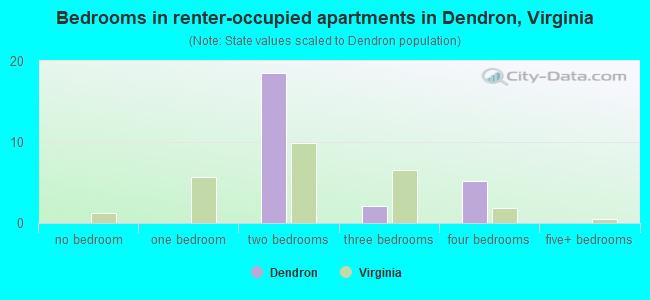 Bedrooms in renter-occupied apartments in Dendron, Virginia