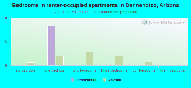 Bedrooms in renter-occupied apartments in Dennehotso, Arizona