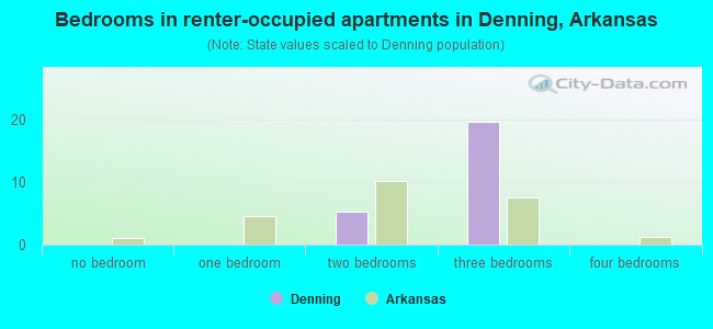Bedrooms in renter-occupied apartments in Denning, Arkansas