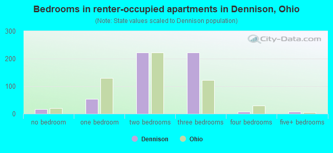Bedrooms in renter-occupied apartments in Dennison, Ohio
