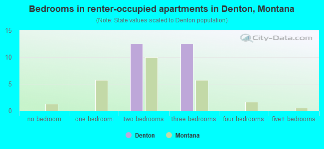 Bedrooms in renter-occupied apartments in Denton, Montana
