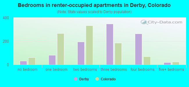 Bedrooms in renter-occupied apartments in Derby, Colorado