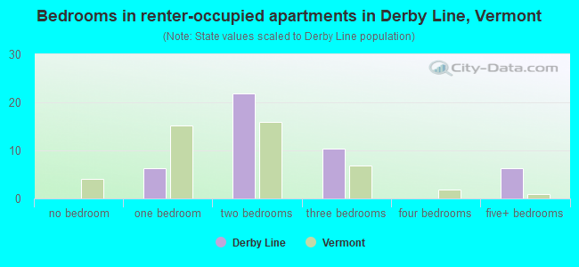Bedrooms in renter-occupied apartments in Derby Line, Vermont