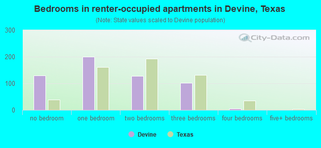 Bedrooms in renter-occupied apartments in Devine, Texas