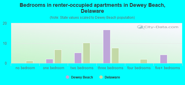 Bedrooms in renter-occupied apartments in Dewey Beach, Delaware