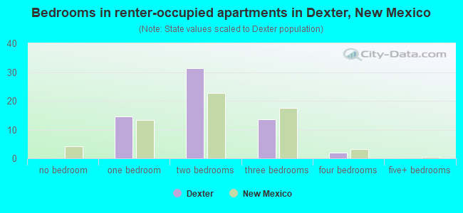 Bedrooms in renter-occupied apartments in Dexter, New Mexico