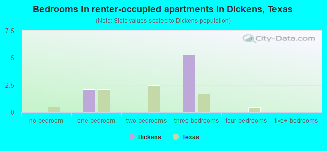 Bedrooms in renter-occupied apartments in Dickens, Texas