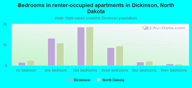 Bedrooms in renter-occupied apartments in Dickinson, North Dakota