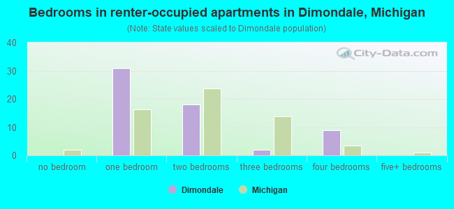 Bedrooms in renter-occupied apartments in Dimondale, Michigan
