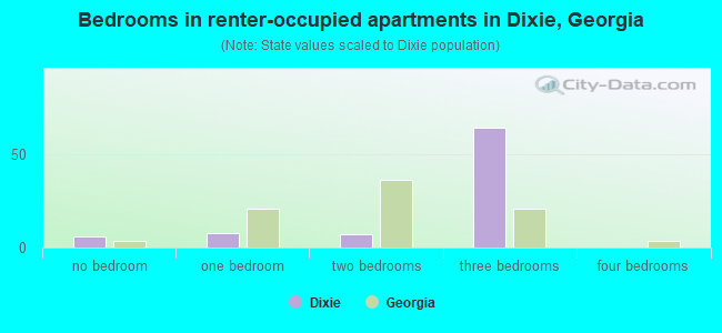 Bedrooms in renter-occupied apartments in Dixie, Georgia
