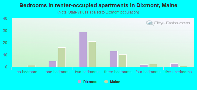 Bedrooms in renter-occupied apartments in Dixmont, Maine