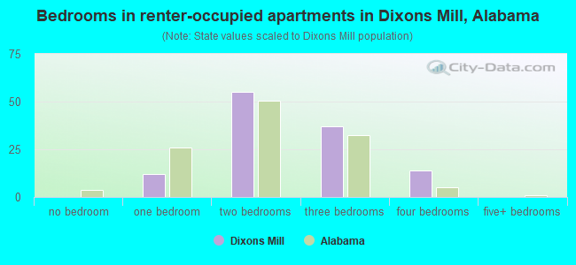 Bedrooms in renter-occupied apartments in Dixons Mill, Alabama