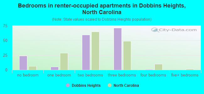 Bedrooms in renter-occupied apartments in Dobbins Heights, North Carolina