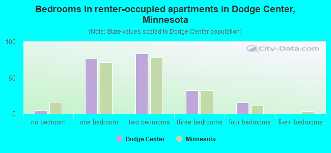 Bedrooms in renter-occupied apartments in Dodge Center, Minnesota