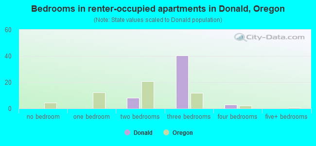 Bedrooms in renter-occupied apartments in Donald, Oregon