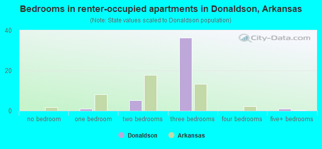 Bedrooms in renter-occupied apartments in Donaldson, Arkansas