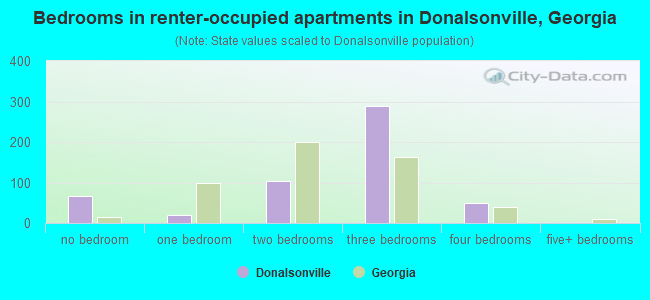 Bedrooms in renter-occupied apartments in Donalsonville, Georgia