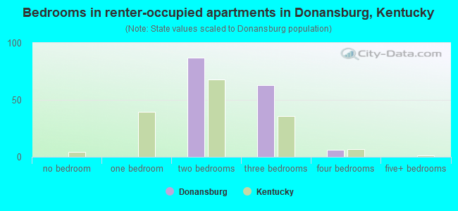 Bedrooms in renter-occupied apartments in Donansburg, Kentucky