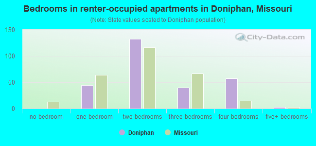 Bedrooms in renter-occupied apartments in Doniphan, Missouri