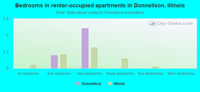 Bedrooms in renter-occupied apartments in Donnellson, Illinois