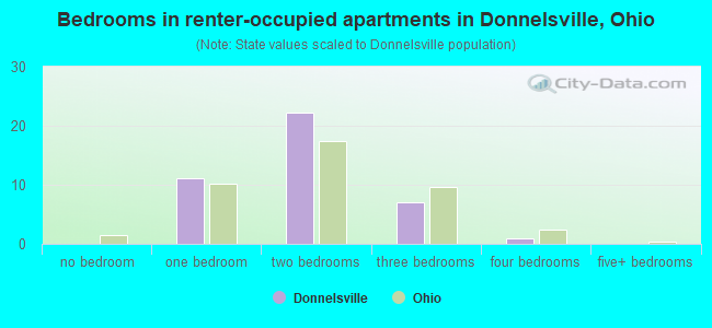Bedrooms in renter-occupied apartments in Donnelsville, Ohio
