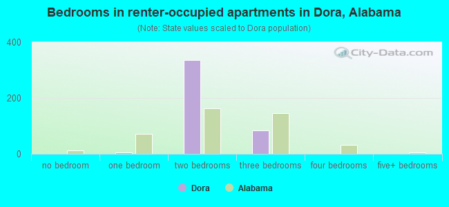 Bedrooms in renter-occupied apartments in Dora, Alabama