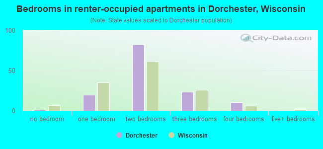 Bedrooms in renter-occupied apartments in Dorchester, Wisconsin