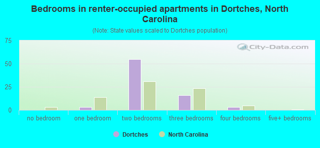 Bedrooms in renter-occupied apartments in Dortches, North Carolina