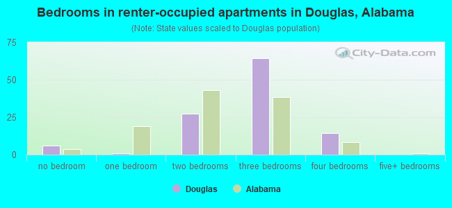 Bedrooms in renter-occupied apartments in Douglas, Alabama