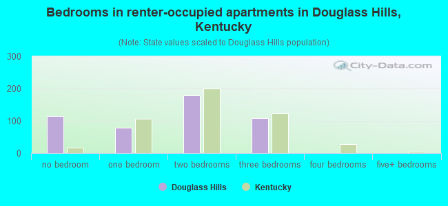 Bedrooms in renter-occupied apartments in Douglass Hills, Kentucky