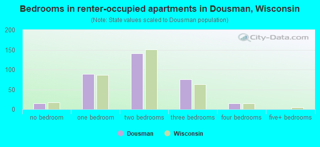 Bedrooms in renter-occupied apartments in Dousman, Wisconsin
